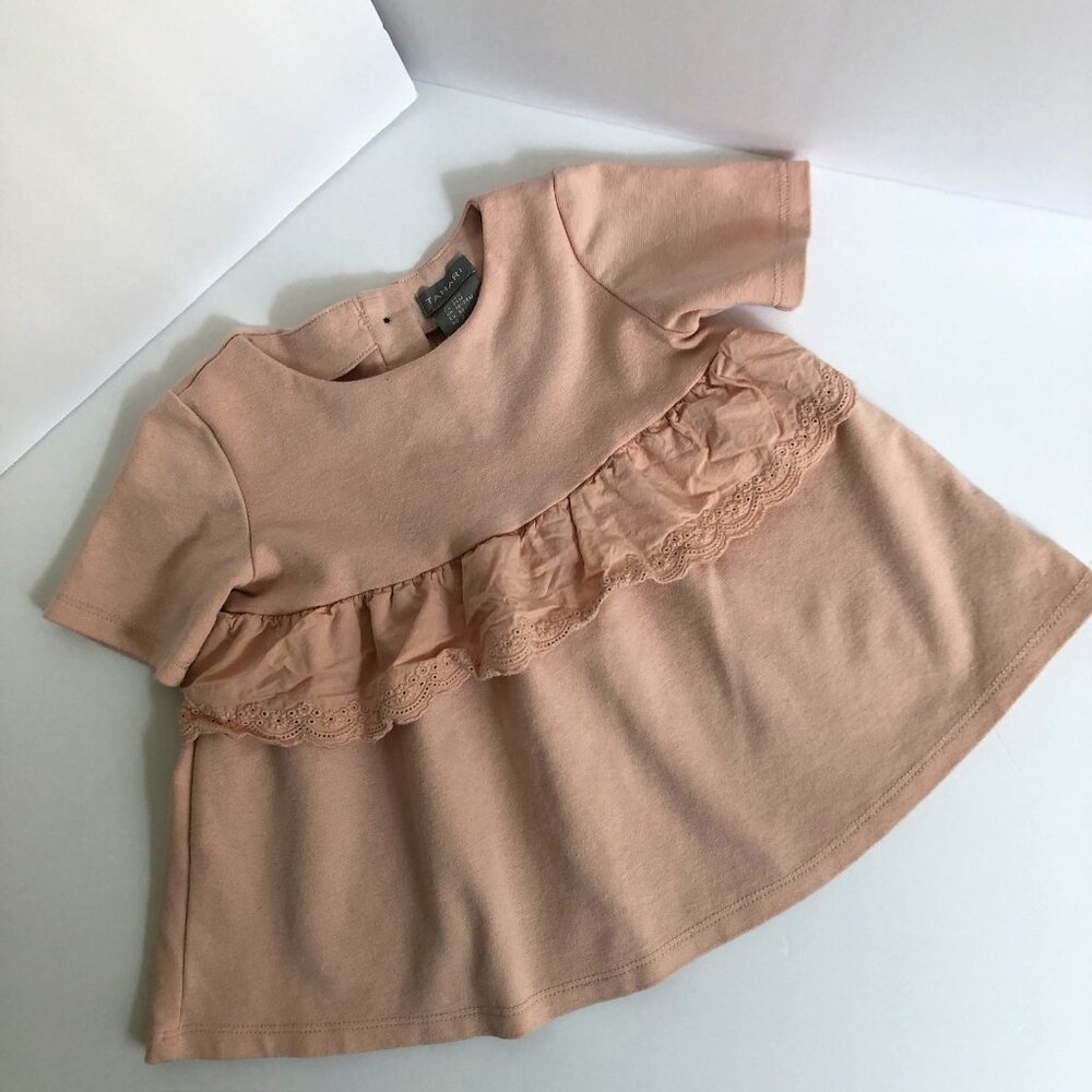 Tahari Girls pink short sleeved dress with peplum ruffle
